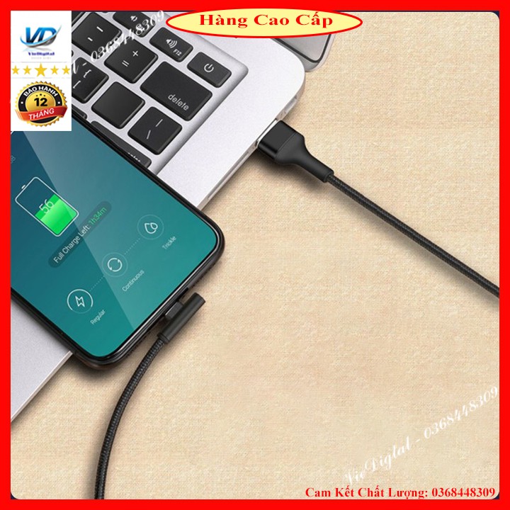 Cáp Sạc Nhanh IPhone chuyên dụng gaming đầu ngang có đèn led ,bọc dây dù Chống Đứt Gãy [ Bảo hành 6 tháng ]