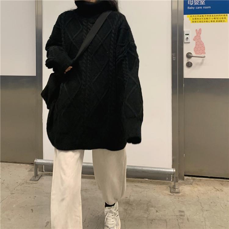 Áo Len Cổ Cao Dáng Rộng Thiết Kế Mới Thời Trang Theo Phong Cách Hàn Quốc Cho Nữ