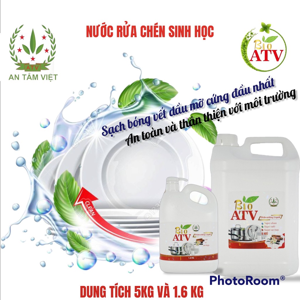 Nước rửa chén sinh học An Tâm Việt BioATV Sạch Nhanh Xả Bọt Nhanh Rửa Sạch Dầu Mỡ 1.6kg