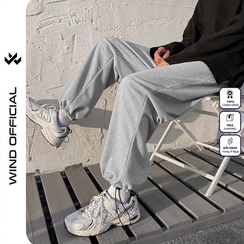 Quần jogger ống rộng WIND unisex Bó Chun dây rút basic track pants nam nữ oversize | WebRaoVat - webraovat.net.vn