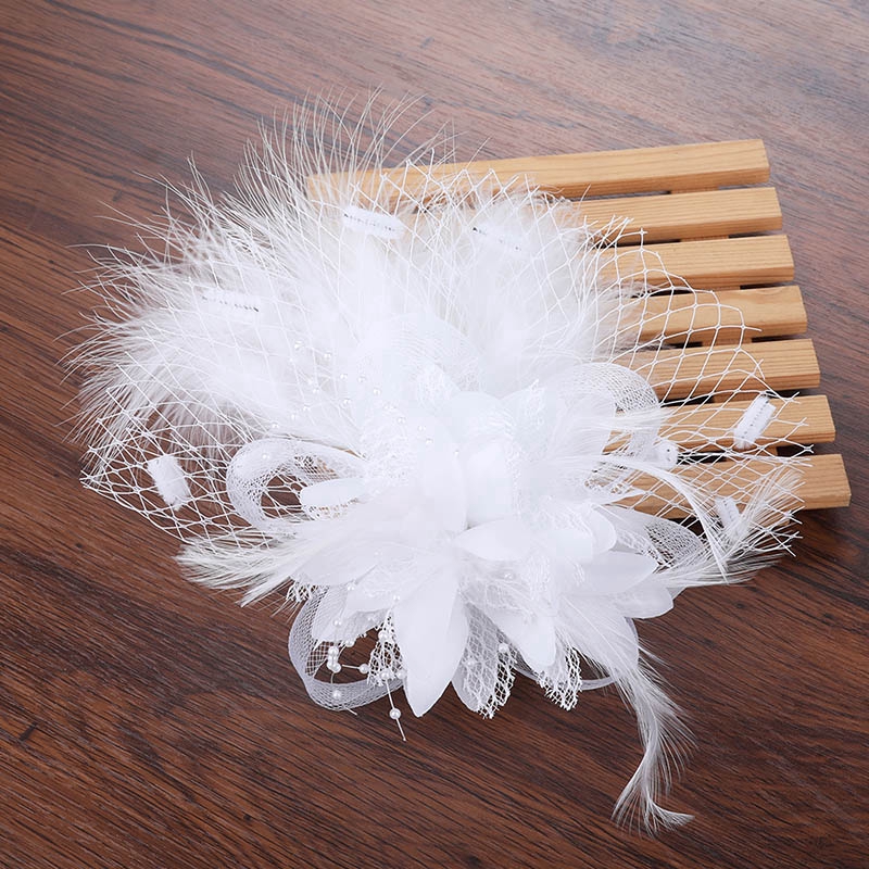 Kẹp tóc kiêm trâm cài hình hoa phối lông vũ nhiều màu tùy chọn cho cô dâu