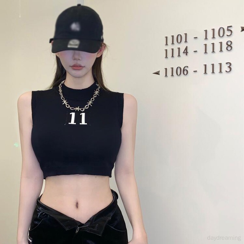 Áo Croptop Dệt Kim Sát Nách Màu Trơn In Chữ Thời Trang Cho Nữ