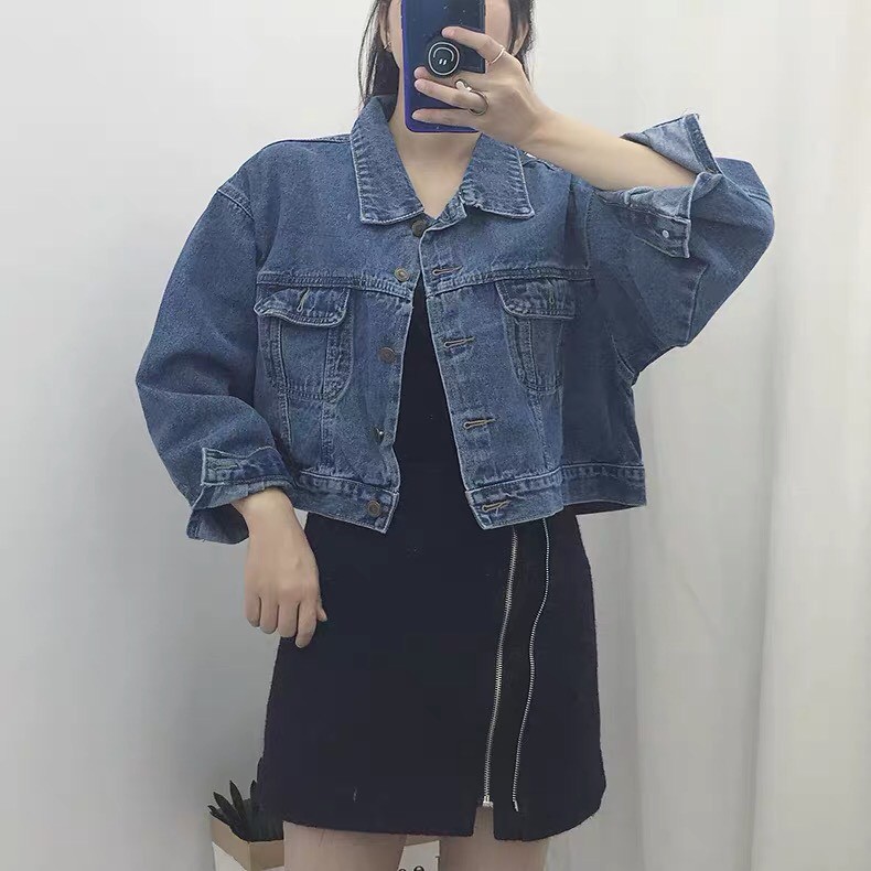 Áo Jean Lửng hai Màng Trắng Xanh Mới Nhất