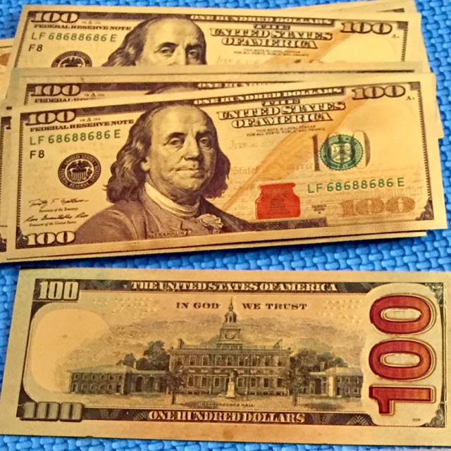 Combo 5 tờ tiền 100 usd plastic Mạ Vàng ( 2 mặt ) Mẫu mới