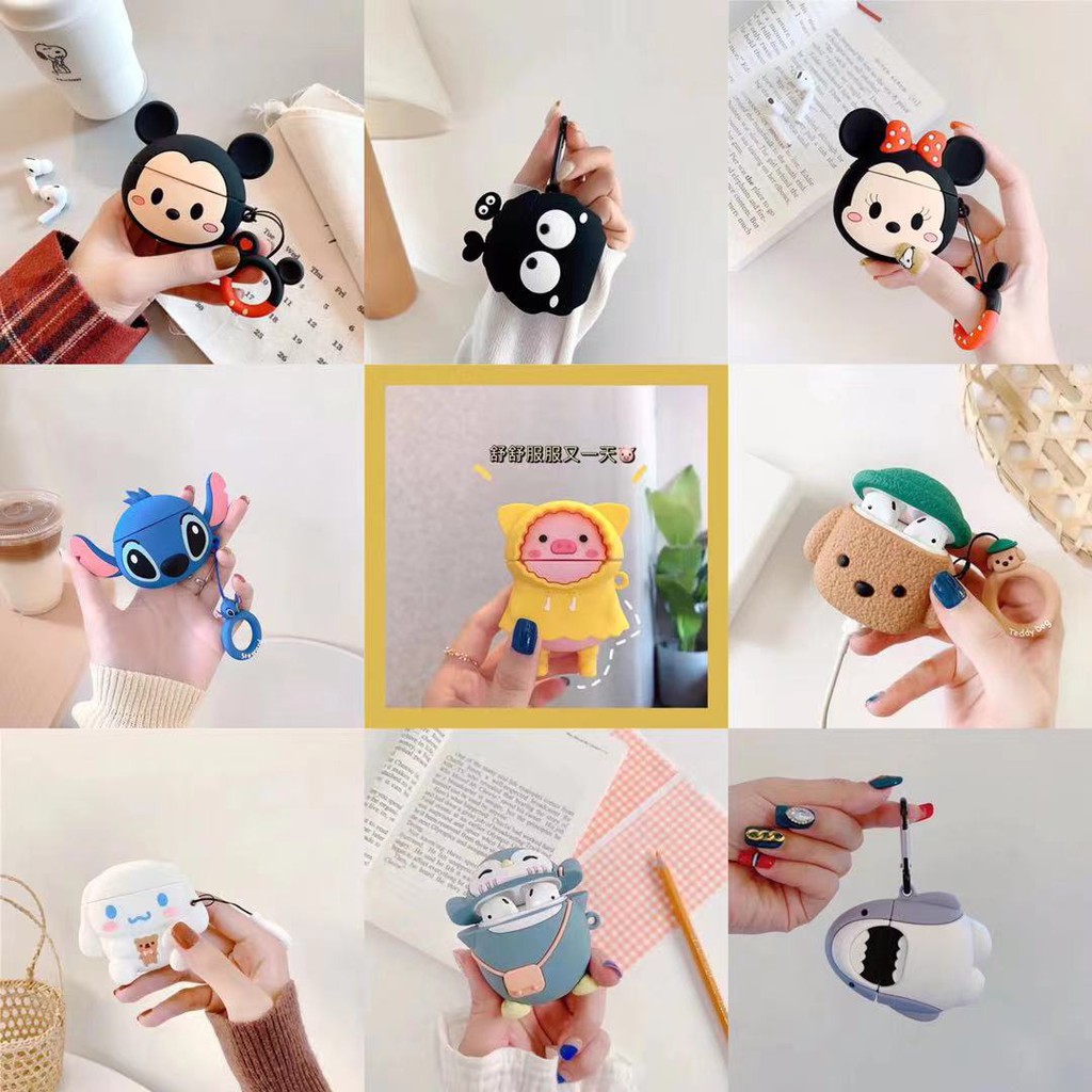 Vỏ bảo vệ hộp sạc tai nghe không dây thích hợp cho AirPods 1/2 hình hoạt hình dễ thương bằng silicon mềm