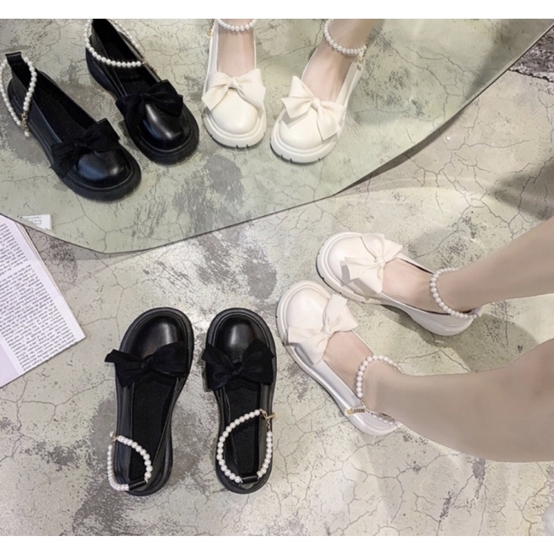 Giày Lolita Nữ Quai Ngọc Mũi Nơ, giày búp bê nữ phong cách hàn quốc mac HV68