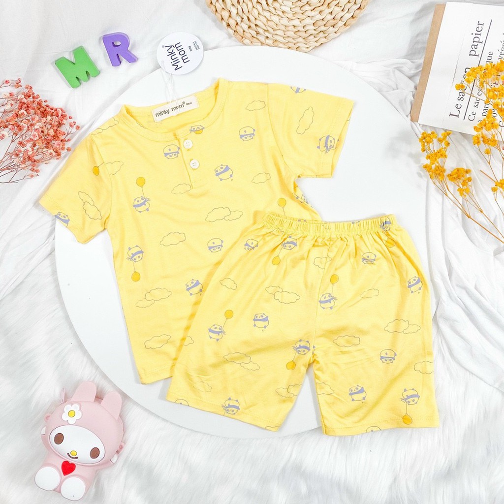 Bộ Cộc Tay Thun Lạnh Minky Mom Cổ Trụ Nền Màu In Họa Tiết Siêu Dễ Thương Cho Bé Unchi Store (QATE321)