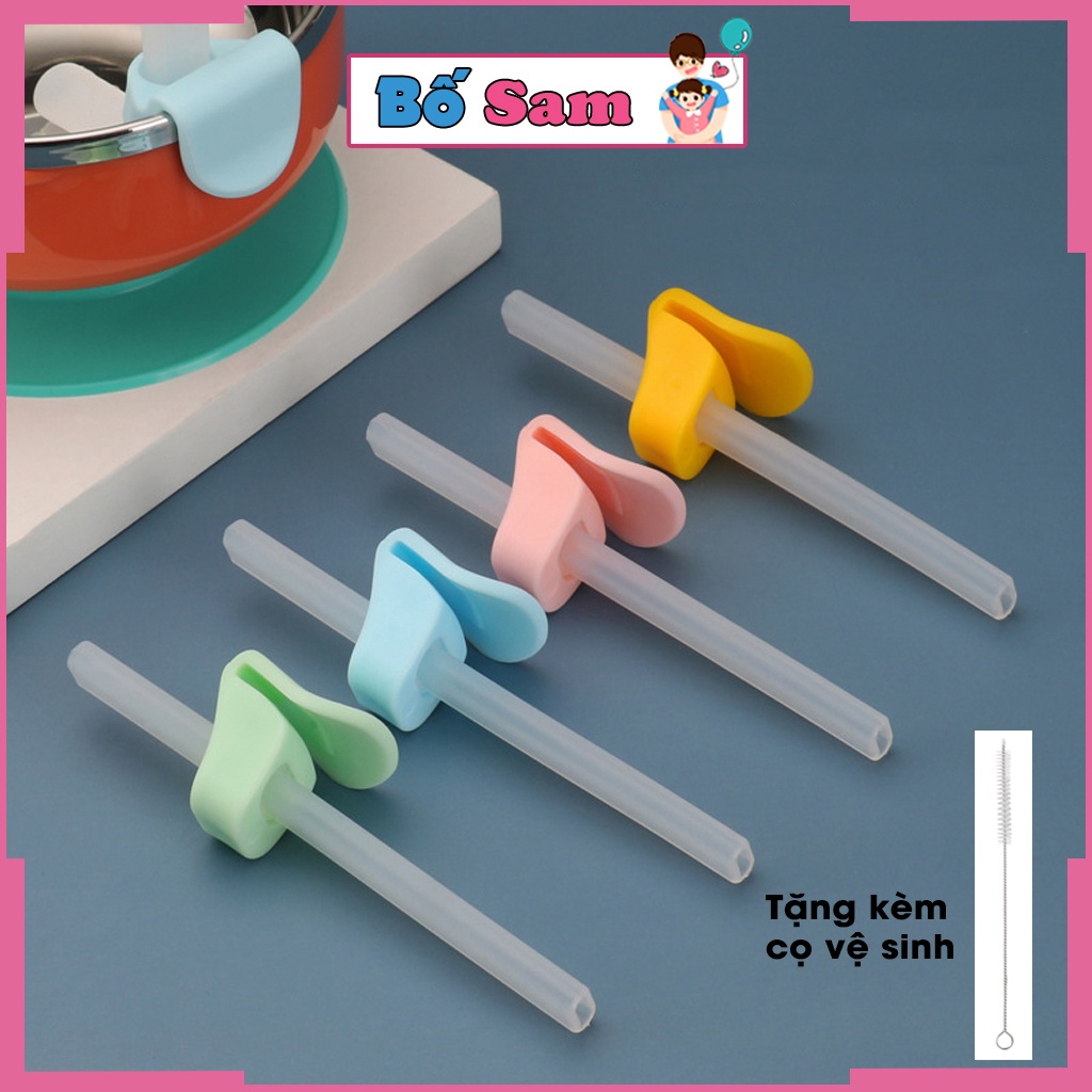 Ống hút silicon gắn bát gắn cốc cho bé ăn dặm tặng kèm cọ vệ sinh Shop Bố Sam