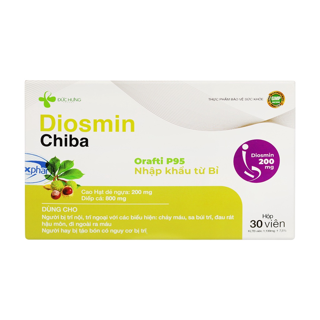 Viên uống hỗ trợ Tiêu trĩ Diosmin Chiba nhập khẩu Bỉ - Hộp 30 viên