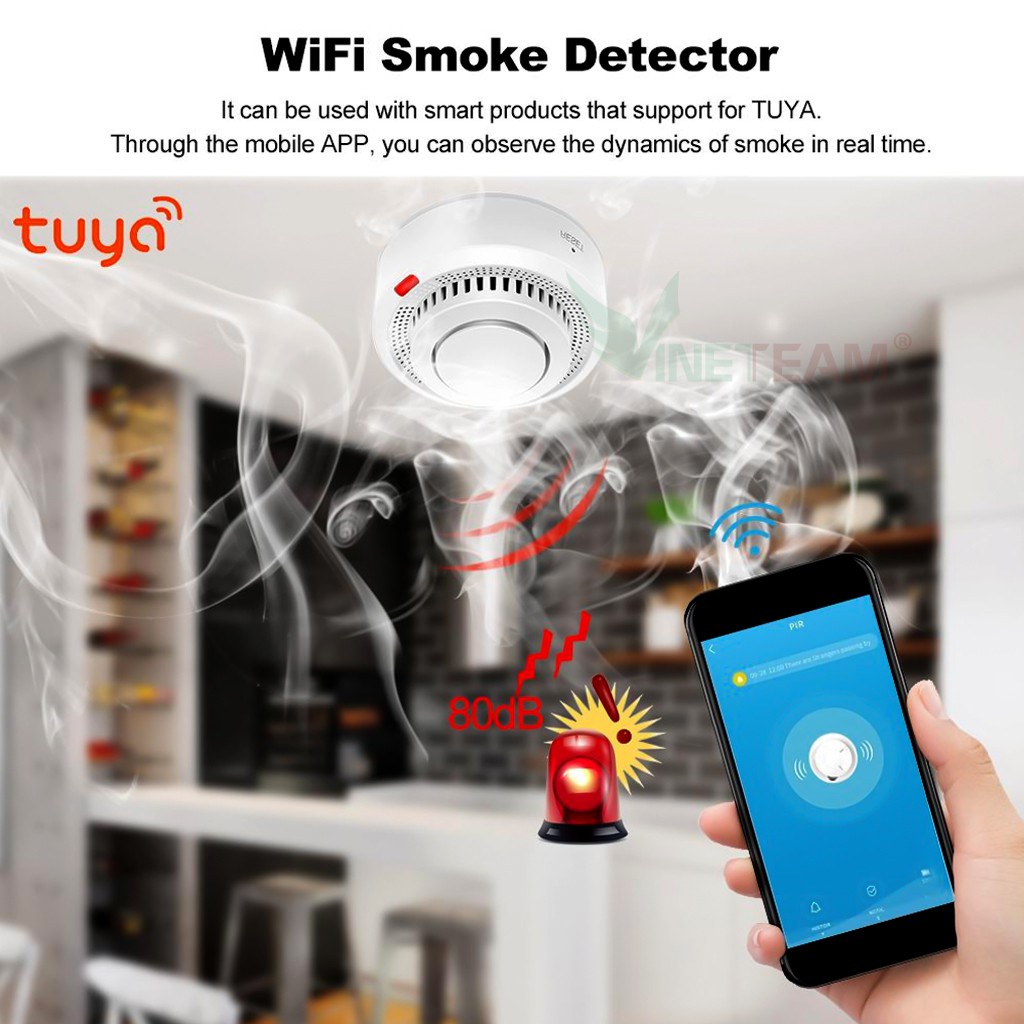 Tuya WiFi Báo động khói không dây thông minh Phòng chữa cháy Báo Cháy an ninh gia đình