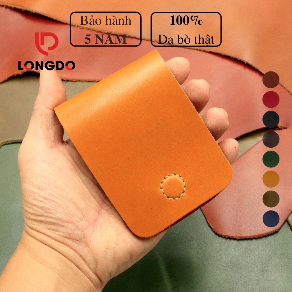 Ví sen 3, ví da mini da bò thật - Bảo hành 5 năm - Hàng chính hãng thương hiệu Longdo Leather