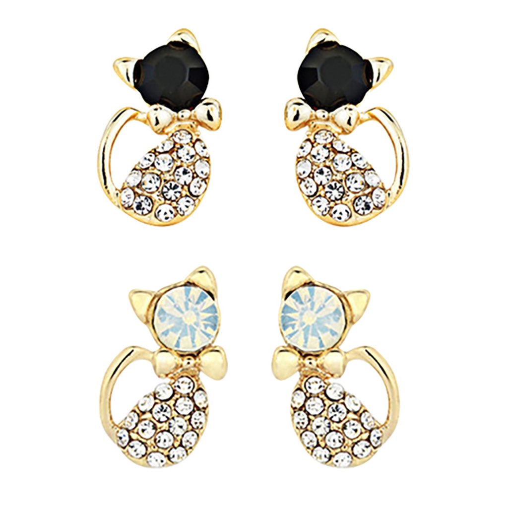 Đôi khuyên tai thời trang đính đá nhân tạo thiết kế hình mèo độc đáo