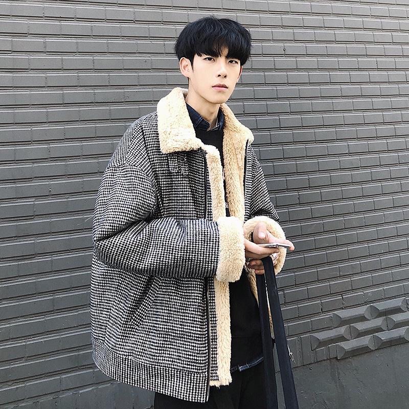 Áo khoác lông cừu dày dặn thời trang mùa đông cho nam giới
