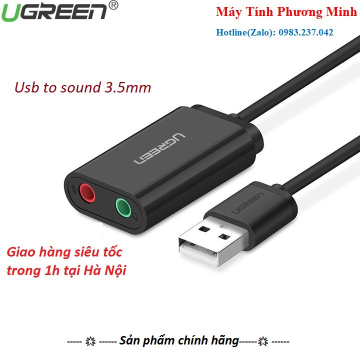 Cáp USB 2.0 ra Loa và Mic chính hãng UGREEN 30724 (jack 3.5mm Headphone và Microphone) Usb to sound_ Hàng chính hãng