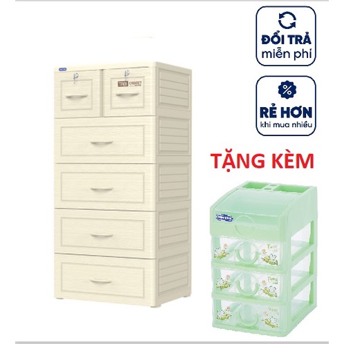 Tủ nhựa duy tân TABI Trắng GỖ-tặng kèm tủ nhỏ