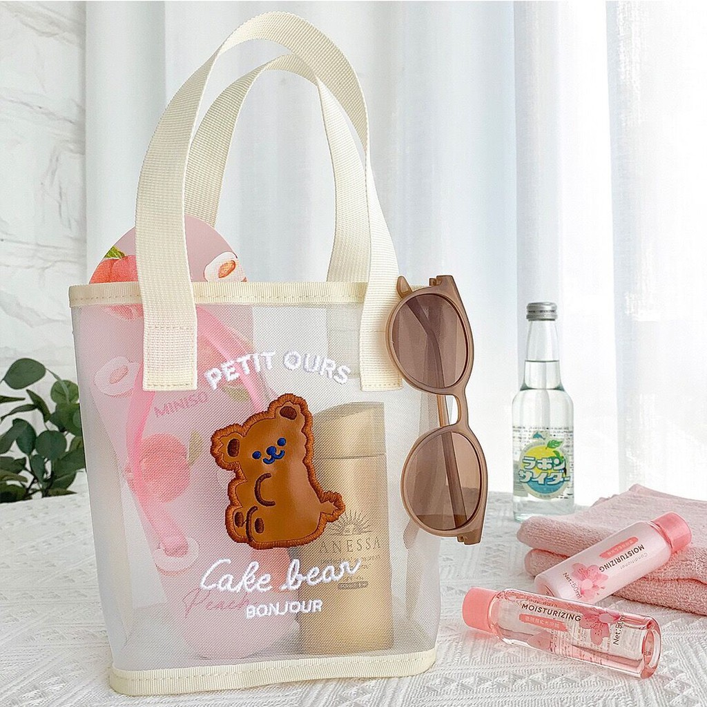 Túi Xách Lưới Đi Biển Hình Gấu Dễ Thương Cho Nữ