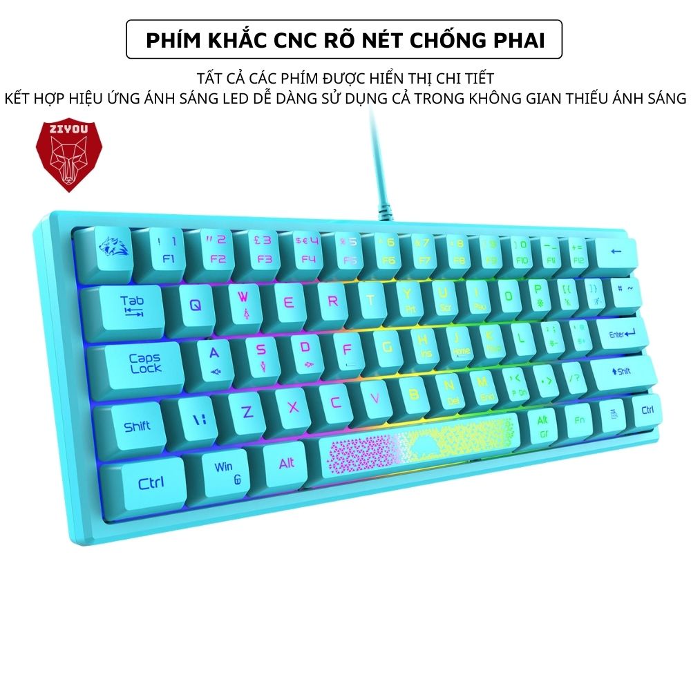 Bàn Phím LED RGB Ziyou K61 Thiết Kế Nhỏ Gọn, 10 Chế Độ LED Cực Đẹp, Tương Thích Với Các Dòng Máy Tính, Laptop, pc