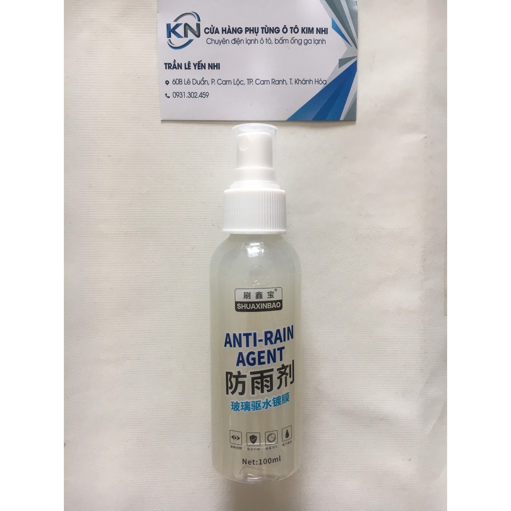 Chai xịt phủ nano chống mưa ANTI-RAIN AGENT cho kính trước xe, cửa sổ xe, gương chiếu hậu hiệu Shuaxinbao (100ml)