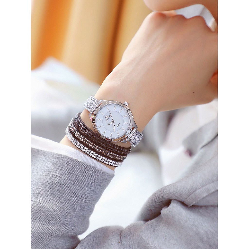 Đồng hồ nữ chính hãng, đồng hồ nữ dây kim loại BEE SISTER chính hãng, đính đá lấp lánh, phong cách Hàn Quốc cao cấp