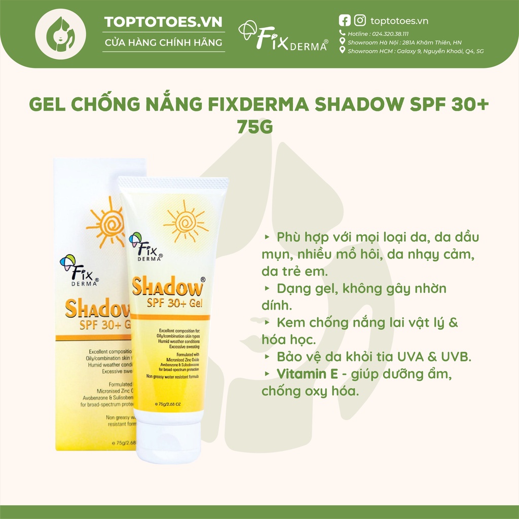 Gel chống nắng Fixderma Shadow SPF 30+ 75g