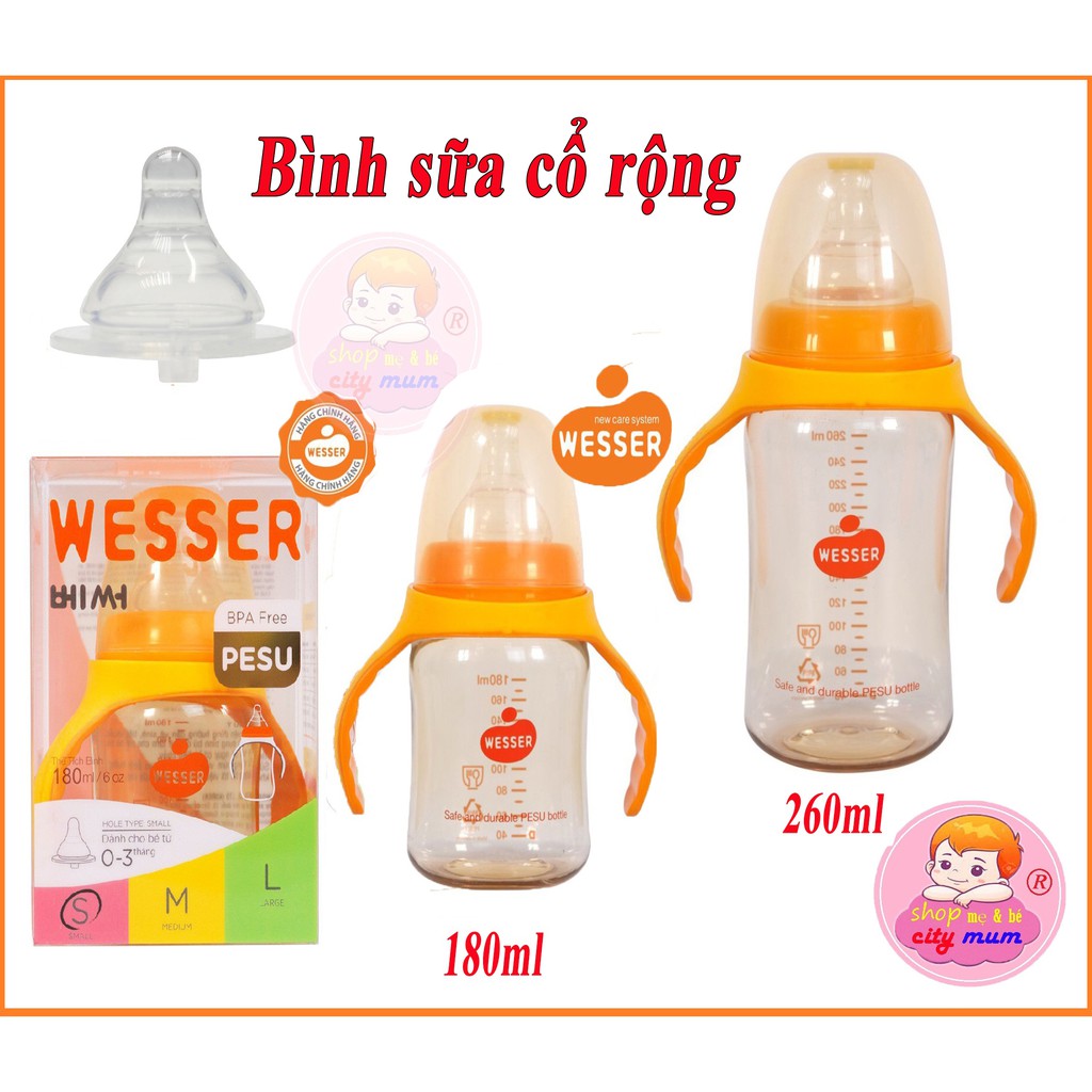 BÌNH SỮA WESSER CỔ RỘNG PPSU MẪU MỚI 180ML-260ML BPA REE