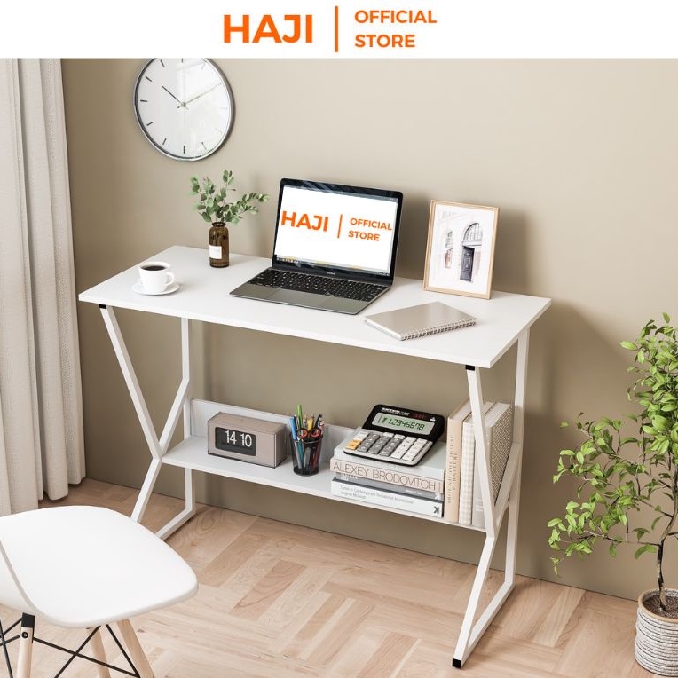 Bàn máy tính HAJI kèm kệ lửng tiện dụng thiết kế chân chữ K hiện đại C18 (Loại 1m và 80cm)