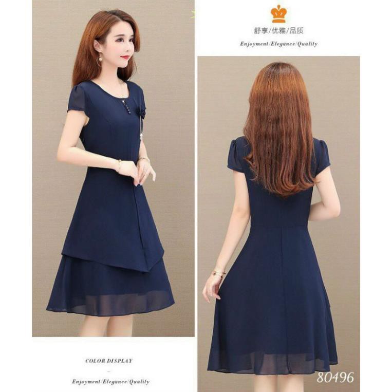 < size M, L, XL > Đầm nữ dáng xòe Chất chiffon 2 lớp cao cấp, thiết kế chuẩn dáng, kết hoa vải gắn ngọc | BigBuy360 - bigbuy360.vn