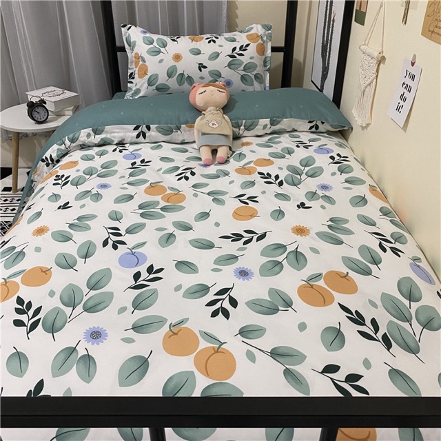 Set Chăn Ga Quả Cam Vàng Ga Xanh Cotton Poly Cực Xinh Bao Chất (Shinbedding.shop)