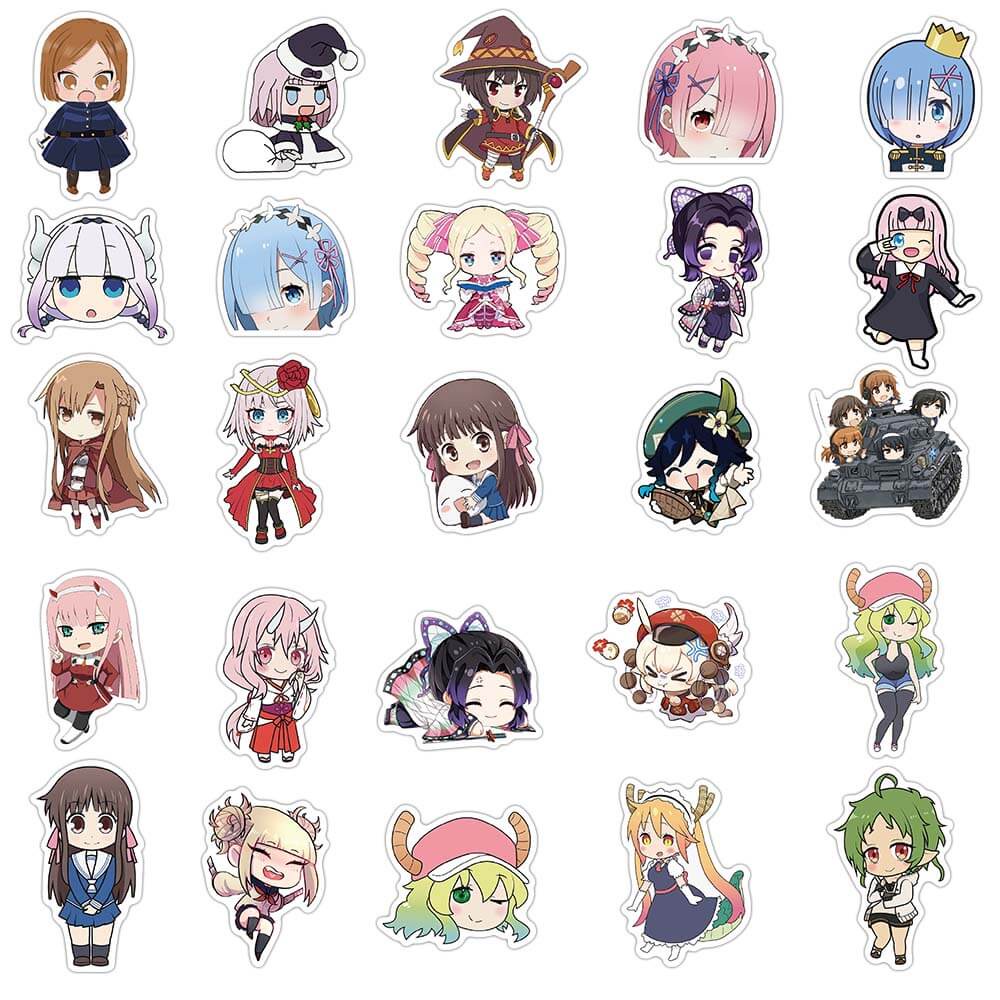 Bộ 50 Miếng Dán Trang Trí Laptop/Bình Nước Hình Cô Gái Anime Dễ Thương