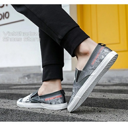 Slipon nam - Giày lười vải họa tiết - Chất liệu vải thô 2 màu xám xanh và xám trắng - Mã SP 1220 | BigBuy360 - bigbuy360.vn