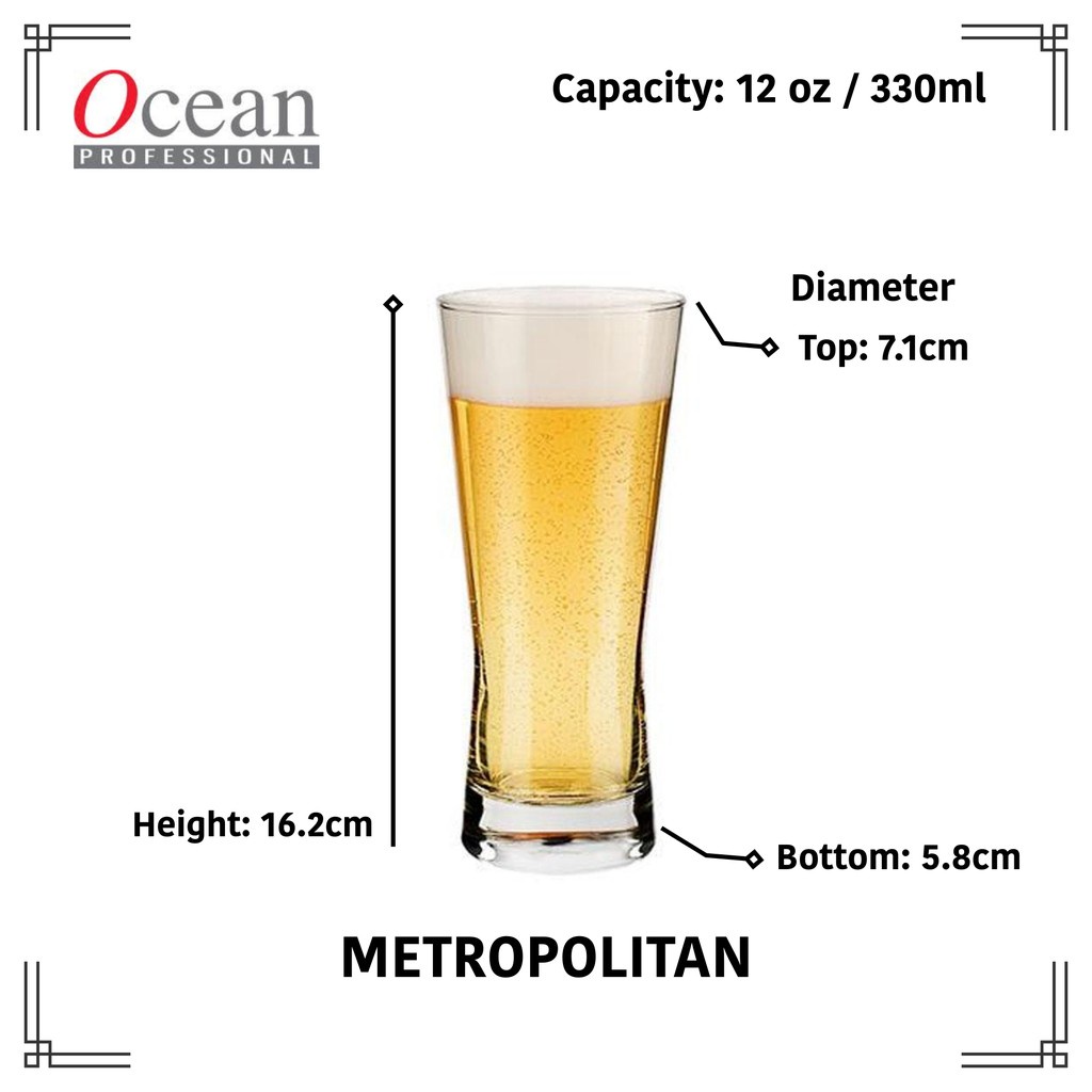 Giá Sỉ Ocean Thái Lan - Bộ 6 Cốc Bia Thủy Tinh Metropolitan Cỡ Trung – B21312 – 330ml