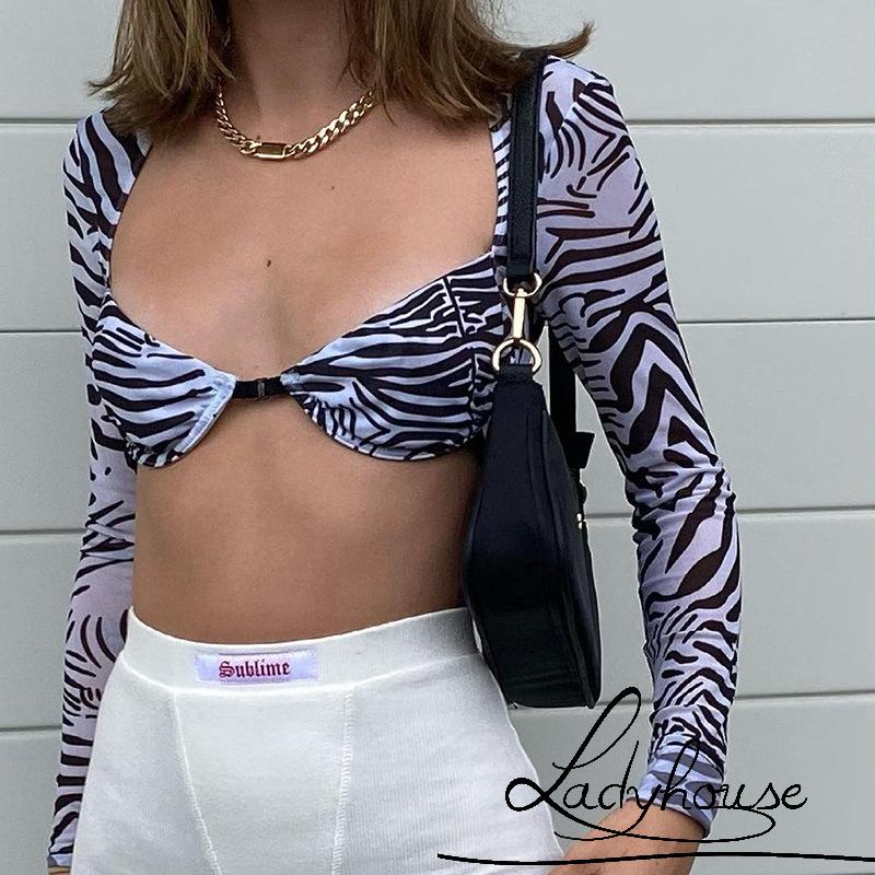 Áo Croptop Dệt Kim Ôm Dáng Khoét Sâu Gợi Cảm Cho Nữ