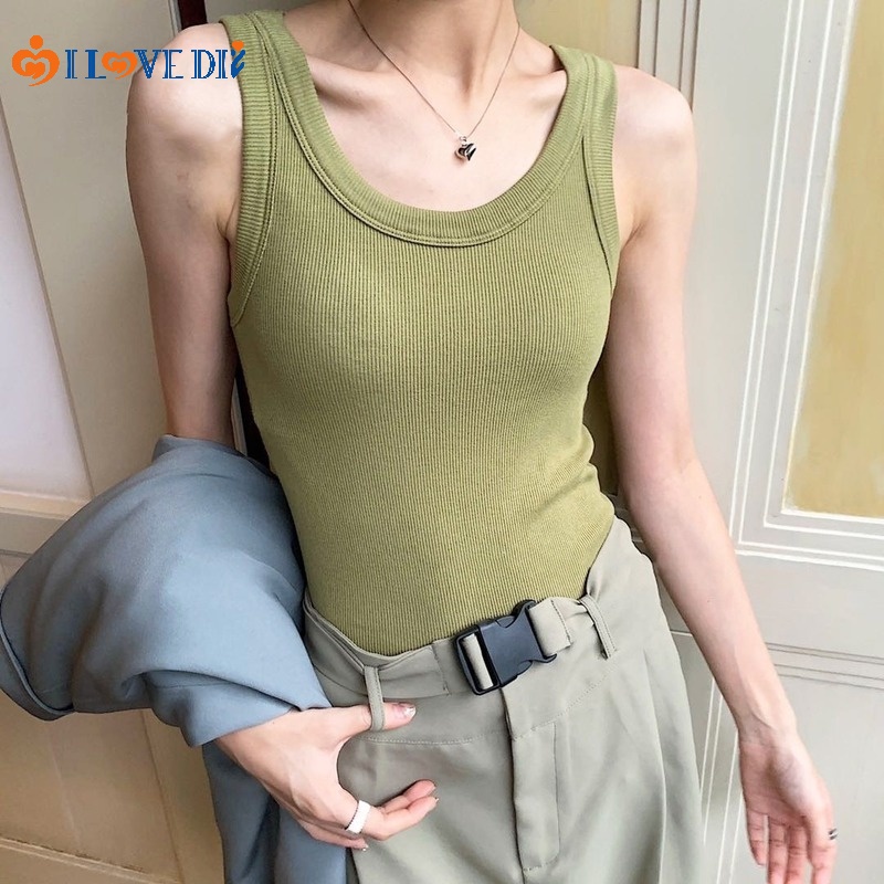 Áo Tank Top Dệt Kim Mềm Mại Cổ Chữ U Khoét Sâu Đơn Giản Thời Trang Mùa Hè Cho Nữ