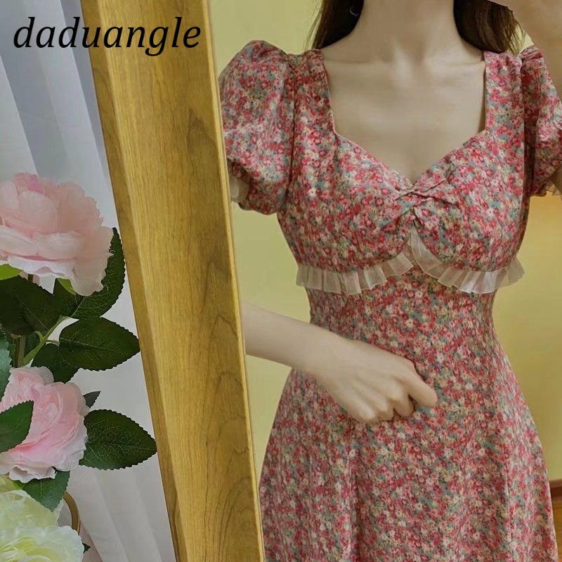Đầm dài dáng ôm cổ V lưng cao in hoa hồng thời trang hè 2022 mới cho nữ