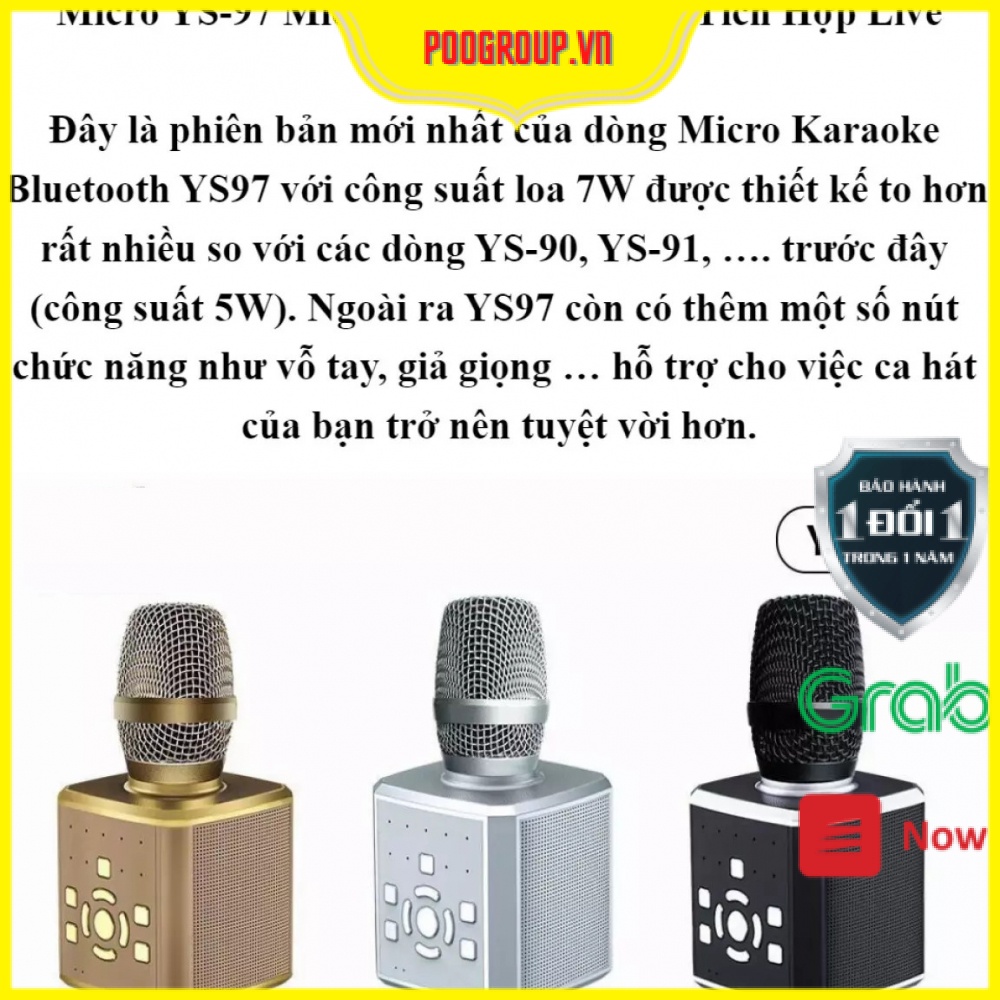 [Mã ELHACE giảm 4% đơn 300K] Micro YS-97 Mic Karaoke Bluetooth Tích Hợp Live Stream Sound Card 3 In 1 Siêu Xịn poogroup