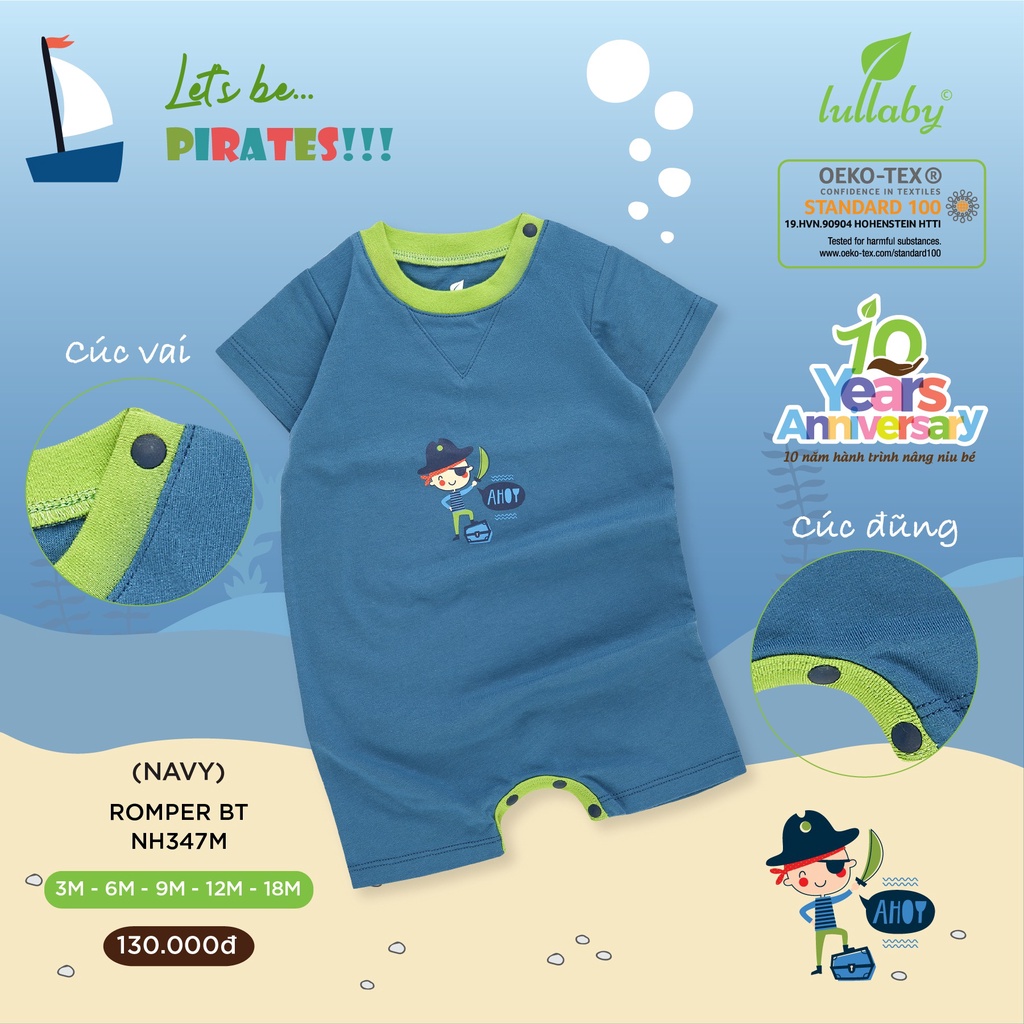 [1-18M] Bộ body cài vai cộc tay Lullaby cho bé trai bé gái chính hãng mát mẻ thoải mái
