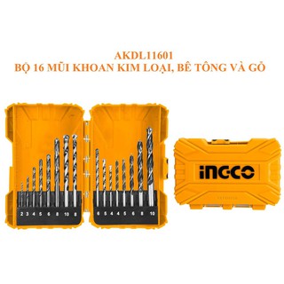 Bộ 16 mũi khoan kim loại, bê tông và gỗ ingco akdl11601