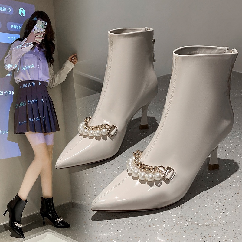 💗Boot Nữ  Boot Nữ  Cổ Thấp💗Giày Bốt Cao Gót Mũi Nhọn Thời Trang Cá Tính Cho Nữ
