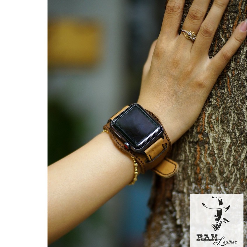 Combo Dây đồng hồ RAM Leather vintage B2 1986 da bò thật màu vàng quân đội vintage