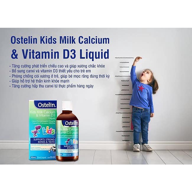 Canxi cho bé Canxi Nước Khủng Long Ostelin Kids Milk Calcium &amp; D3 Liquid Úc (90ml) 𝐍𝐄𝐖 Cho Trẻ Từ 7 Tháng Tuổi