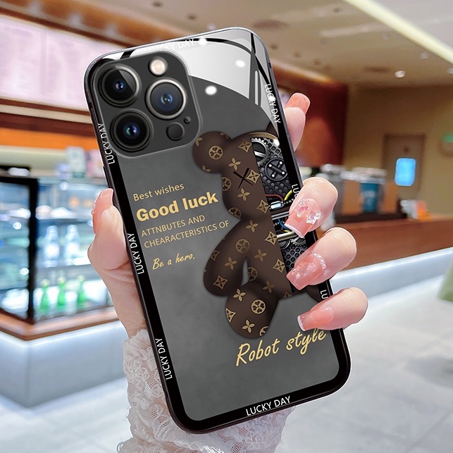 Ốp điện thoại HOCE mặt kính kiểu gấu thích hợp cho iPhone 13 12 11 14 Pro Max 13Pro 12Pro X XR XSmax 7 8 14 Plus SE 2020