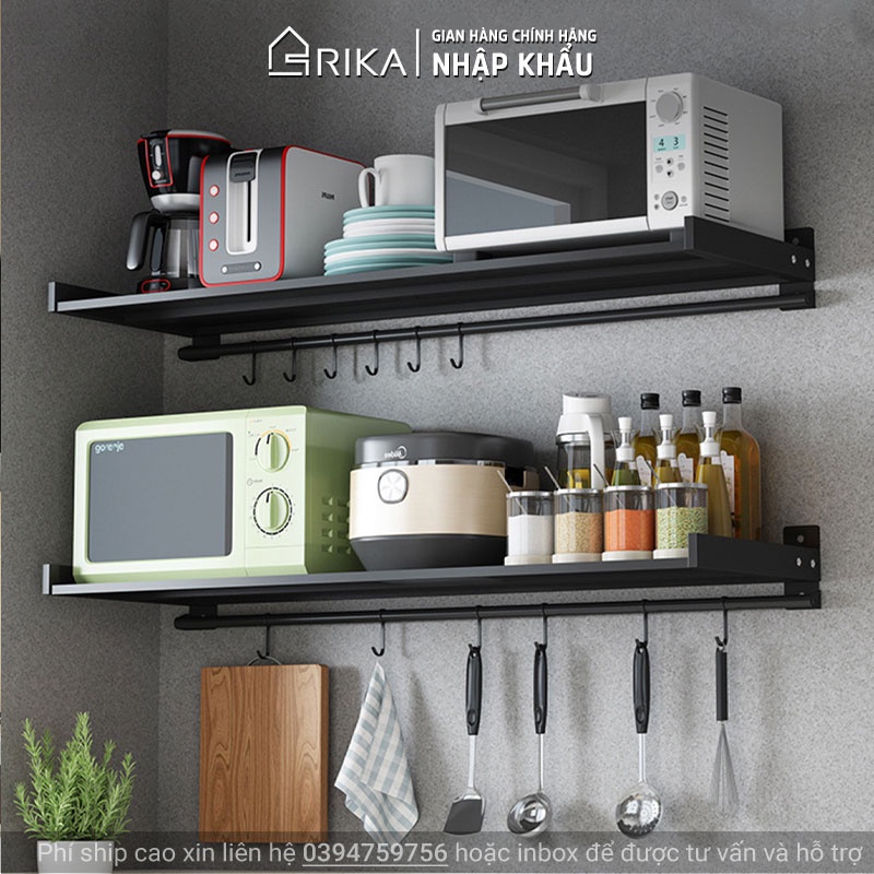 Kệ để lò vi sóng, lò lướng treo tường đa năng thông minh nhà bếp RIKA KVS-07 chất liệu INOX 304 sơn đen tích điện