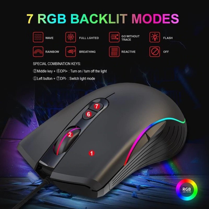Chuột HXSJ A867: Gaming LED RGB Chơi Game Có Dây 6400 DPI