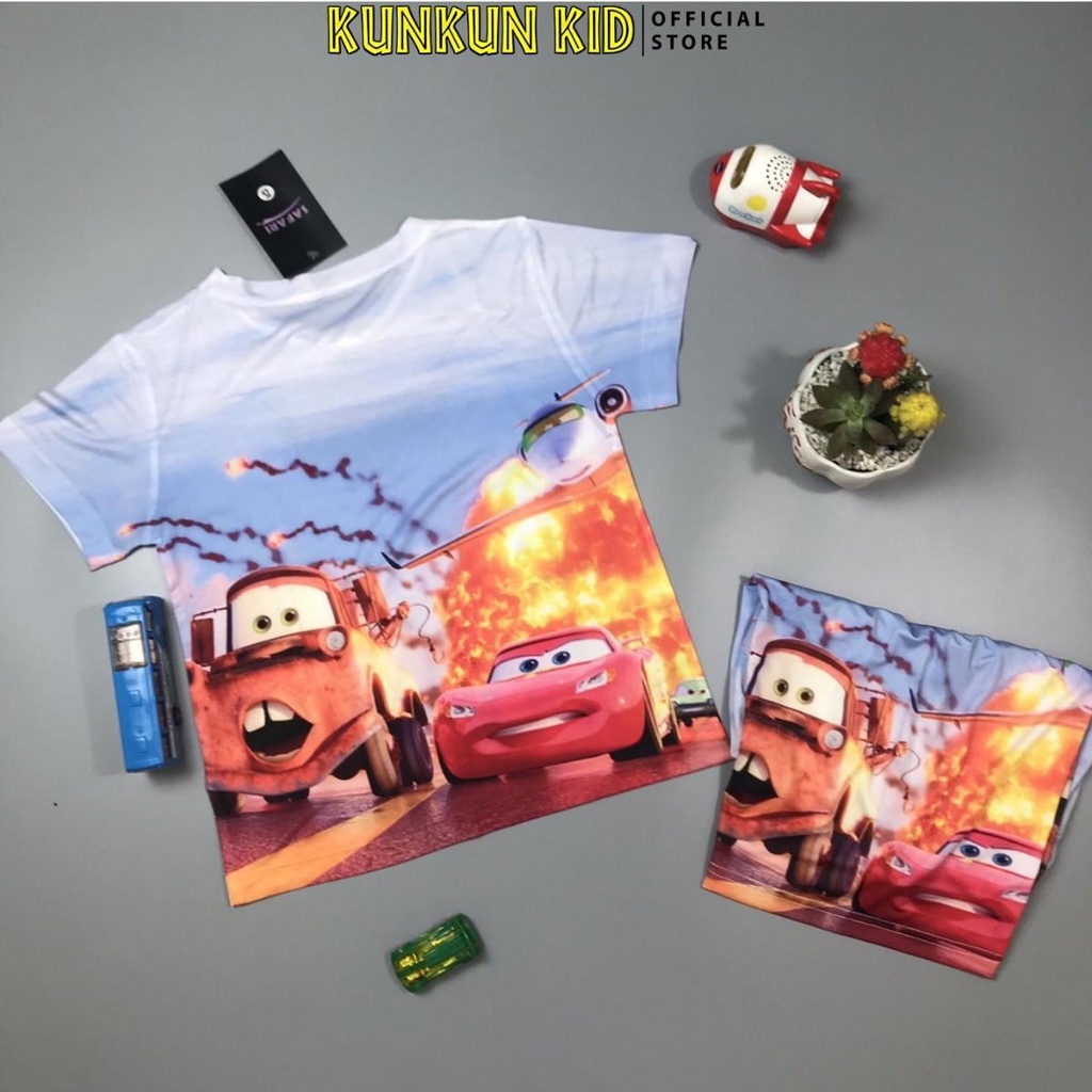 Quần áo trẻ em hình xe hơi car 2 thun lạnh size từ 10-60kg Kunkun Kid TP013 - đồ bộ bé trai mùa hè