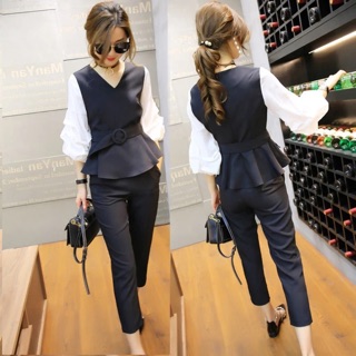 Set bộ áo tay bồng thắt eo sang chảnh