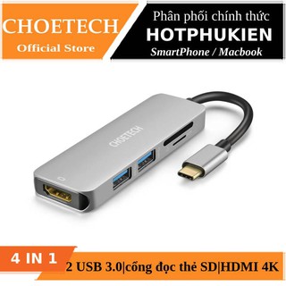 Hub Adapte 4 in 1 Type-C ra 2 cổng USB 3.0, cổng HDMI 4K, & cổng thẻ nhớ SD và thẻ TF hiệu CHOETECH M08 - Chính hãng