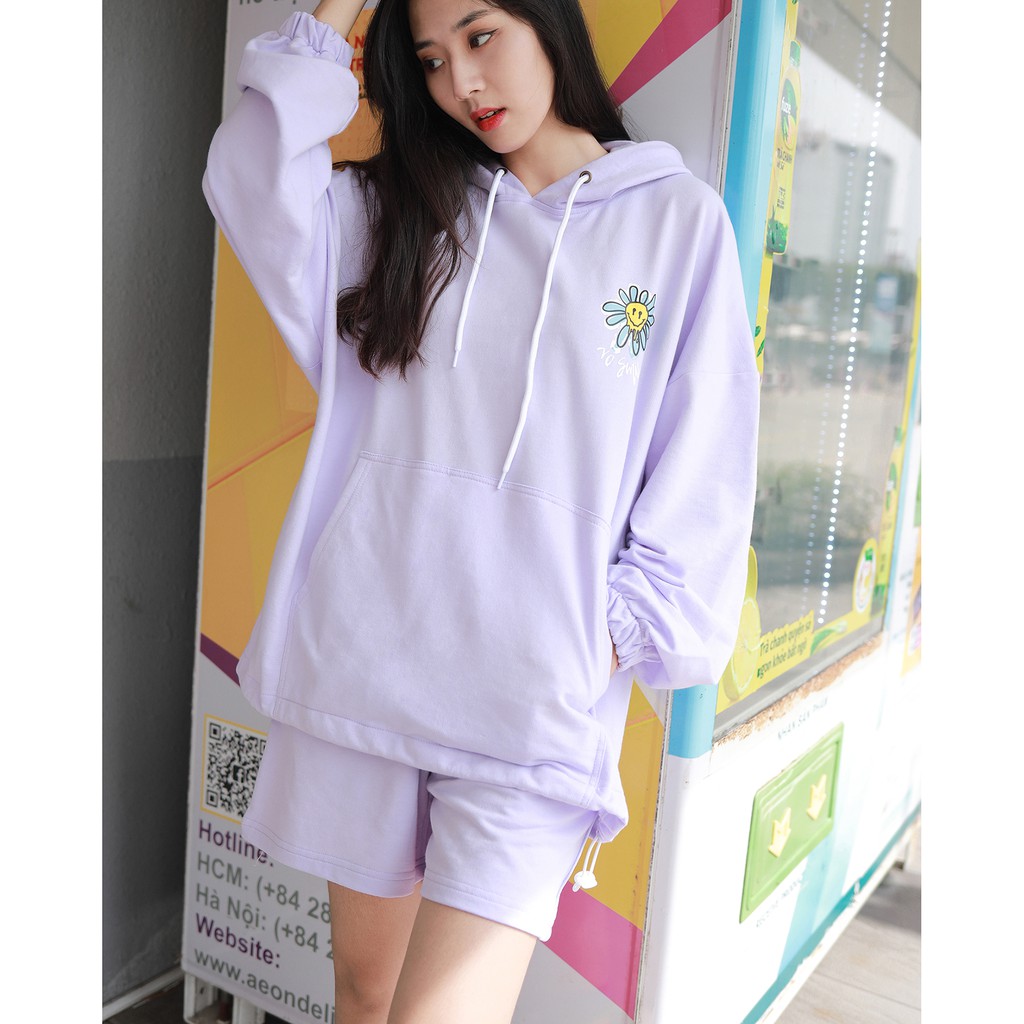 ÁO HOODIE OVERSIZED NO SMILE MÀU TÍM