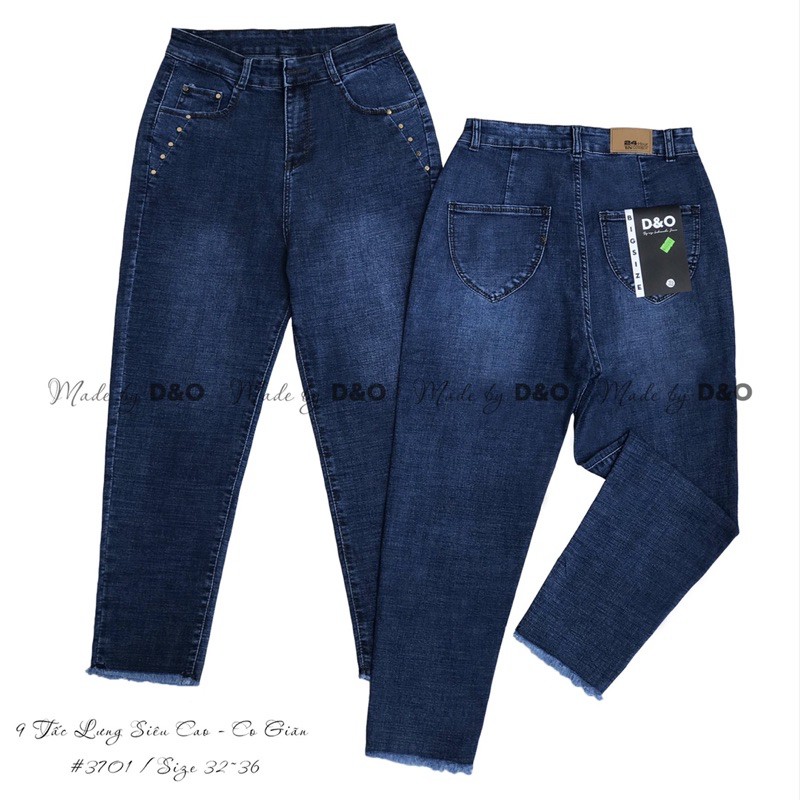 [Size Đại] Quần 9 Tấc Jeans Lưng Cao - Quần Cạp Cao Qua Rốn Phối Nút Đinh - Co Giãn Mạnh Xanh Đậm Thời Trang