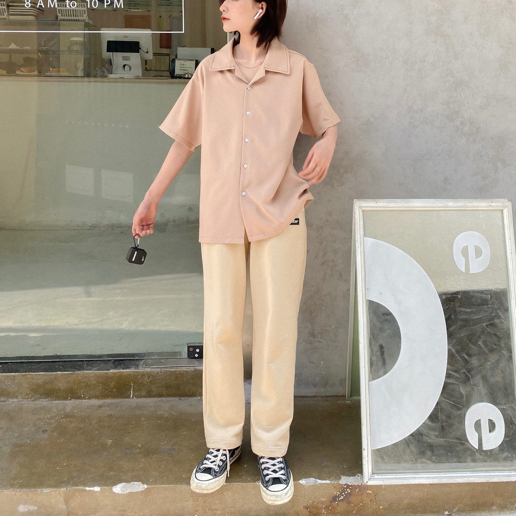 Áo Sơ Mi Ngắn Tay Nam Nữ Phom Rộng FVNXY Màu Kem Tối Giản | BigBuy360 - bigbuy360.vn
