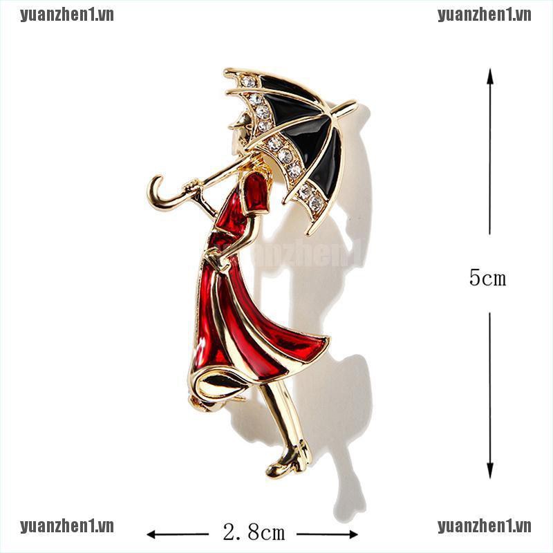 [YUANZHEN1] Trâm Cài Áo Hình Cây Dù Đính Đá Pha Lê Tráng Men